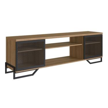 Imagem de Sala De Estar Completa Com 3 Itens Rack Tv 60 Polegadas Com Porta Industrial, Estante E Aparador Tel Preto Mel