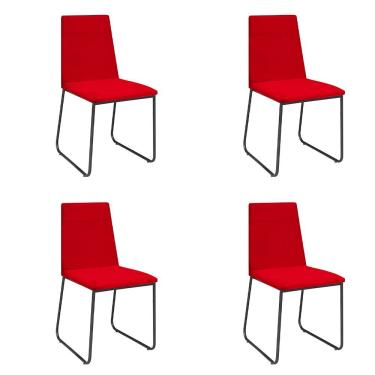 Imagem de Kit 4 Cadeiras De Jantar Cozinha Industrial Lexa Veludo Élpis Móveis Vermelho Preta