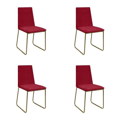 Imagem de Kit 4 Cadeiras De Jantar Cozinha Industrial Lexa Veludo Élpis Móveis Bordô Dourada
