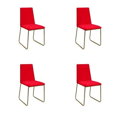Imagem de Kit 4 Cadeiras De Jantar Cozinha Industrial Lexa Veludo Élpis Móveis Vermelho Dourada
