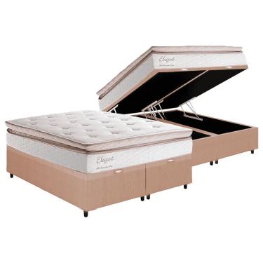 Imagem de Cama Box Baú Casal Bipartida Com Colchão Herval Elegant Molas Ensacadas 138x188x77cm Ms Suede Bege