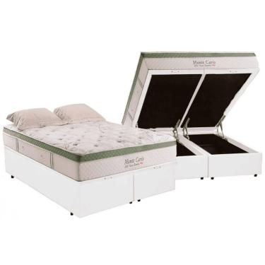 Imagem de Cama Box Baú King Bipartida Com Colchão Herval Monte Carlo Molas Ensacadas 193x203x77cm Ms Courino Branco