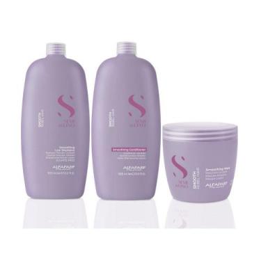 Imagem de Kit Alfaparf Semi Di Lino Smooth Shampoo 1L Condicionador 1L Máscara 5