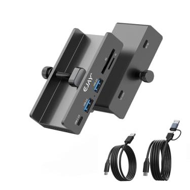 Imagem de EJAY 5 portas USB 3.0 HUB Alu Splitter Desktop Dock com leitor de cartão para clipe de mesa/monitor com porta de fonte de alimentação extra, dados de 149 cm e cabo de alimentação de 99 cm - 5 Gbps (BJ