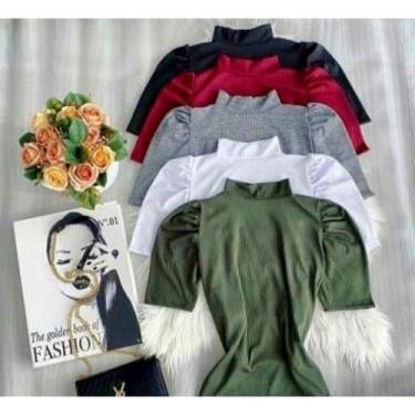 Imagem de blusa feminina gola alta manga curta bufante tendencia - Filó Modas