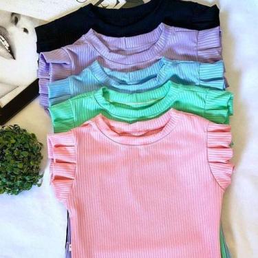 Imagem de Blusa feminina manga curta babado com elastano malha canelada - Filó M