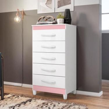 Imagem de Cômoda MiLady Branco Flex Rosa Titanium Azul 5 Gavetas - CASA H