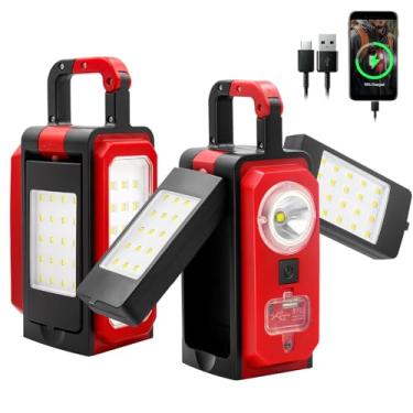 Imagem de SYLSTAR Pacote Com 2 Luzes De Acampamento Recarregáveis 3000 Lm, Lanterna Alimentada Por Bateria 4 Modos, Carregador Portátil, Ímãs, Gancho, Luz Trabalho Giratória Ipx5 Para Emergências Em Caso Falt