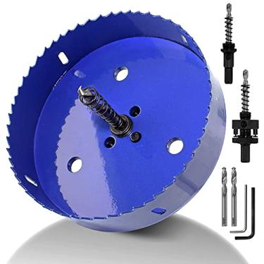 Imagem de Luomorgo Serra de furo com mandril de 137 mm/5 3/8", profundidade de corte de 3,15 cm, cortador de furos bimetálicos HSS para placas de cornhole de madeira, gesso de plástico e folha de metal