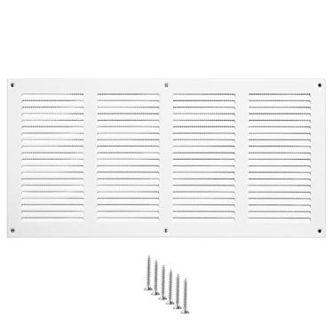 Imagem de TURvent Tampa de ventilação 14x6 (abertura do duto) - Grade de ar de retorno HVAC branca para parede e teto - Tampa de ventilação de metal AC com malha - Registro de ventilação retangular - Dimensões