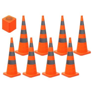 Imagem de PATIKIL 90 cm Pacote com 8 Cones de Trânsito Dobráveis, Cones de Segurança Laranja com Colarinho Refletivo Cones de Cuidado para Estacionamento Condução Treinamento Prática Emergência Barreira na