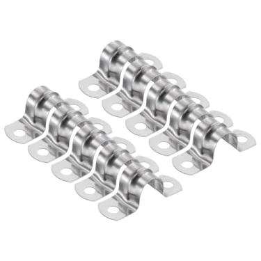 Imagem de HARFINGTON 10 braçadeiras de conduíte de 16 mm de 5/8 polegadas, braçadeira de tubo M16 U, correia rígida de aço inoxidável, suporte em forma de U com dois furos para fixação de fio de mangueira de
