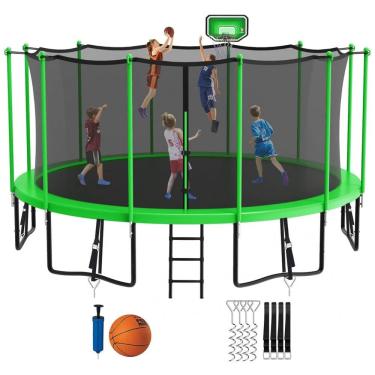 Imagem de Cama Elastica Capacidade até 700 kg com Cesta de Basquete, Jump Into Fun, Verde