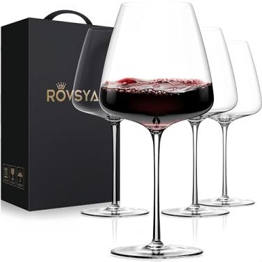 Imagem de OJA Conjunto de 4 taças de vinho tinto, taças grandes bordô - 652 g, copos de cristal soprados à mão - leves, transparentes, melhores para degustação de vinho, aniversário, Natal, aniversário