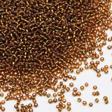 Imagem de Tibaoffy Marrom claro transparente com contas forradas de prata tamanho 8/0 artesanato contas de semente de vidro 3 mm para fabricação de joias (total cerca de 100 g cerca de 3600 peças)