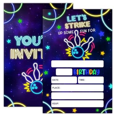 Imagem de JJOINUS Convite de aniversário para festa de boliche, vamos nos divertir um pouco para adolescentes, meninos e meninas, cartões de convite de boliche neon, 20 decorações e suprimentos de lembrancinhas