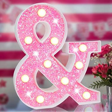 Imagem de Elnsivo Letras Iluminadas Rosa, Letreiro De Do Alfabeto Com Glitter, Luzes Marquise Led Alimentadas Por Bateria Para Decoração Noturna Quarto Meninas, Festa Aniversário, Casamento, Casa, Natal, Pres