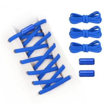 Imagem de YELARXI Cadarços elásticos sem laço de substituição com 2 fivelas de metal para sapatos de lona, Azul marinho, 39 inch