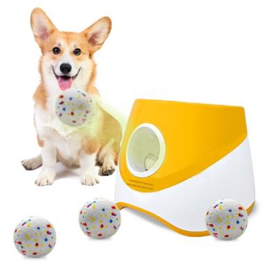Imagem de SOCO Lançador automático de bolas para cães – 3 configurações de distância (20/35/50 pés) com bolas de tênis ETPU de 5 cm | Brinquedo para cães interno/externo | 4 bolas e carga rápida incluídas