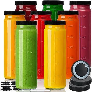 Imagem de [8 Pack] 20 Oz Glass Juicing Bottles w Airtight Lids - Reusable Drinking Jars w Scale Marker, Travel Water Cups - Tall Mason Jar for Juice, Boba, Smoothie, Tea, Kombucha, Vanilla Extract(Extra 3 Lids)