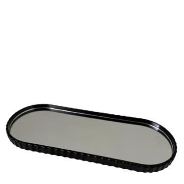 Imagem de Bandeja Decorativa Espelhada Lavabo Difusor Banheiro Aparador Organizador de Objetos Sala (Oval Plissada Preta)
