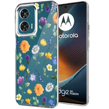 Imagem de Unov Capa compatível com Moto Edge 50 Fusion Moto G85 5G transparente com flores jardim floral feminino em relevo design padrão TPU macio absorção de choque fina em relevo padrão protetor capa