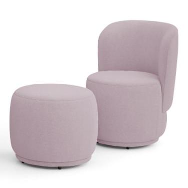 Imagem de Poltrona Decorativa com Puff Orgânico Molly Bouclê Rosé - Desk Design