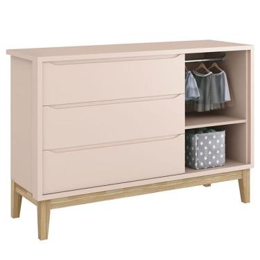 Imagem de Cômoda Infantil New Classic Com Porta Rosa Com Pés Madeira Natural ? Reller