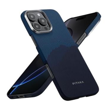 Imagem de Capa pitaka para iPhone 16 Pro Max, compatível com MagSafe, fina e leve, sensação sem capa, tecido de fibra de aramida 1500D [Tecido tátil – Multicolorido Horizonte]