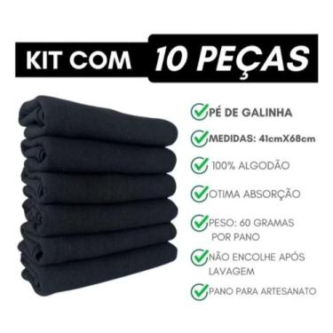 Imagem de Kit 10 Pano De Prato Pé De Galinha - 100% Algodão Cor Preto - Panos al