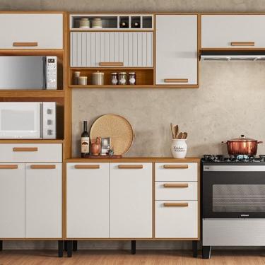 Imagem de Cozinha Modulada 4 Peças Napoles Itatiaia 09 Portas 3 Gavetas E Nicho Para Forno Cinamomo/off White