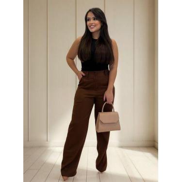 Imagem de Calça Feminina Wide Leg Alfaiataria Calça Zra Pantalona - Raphaela Mes