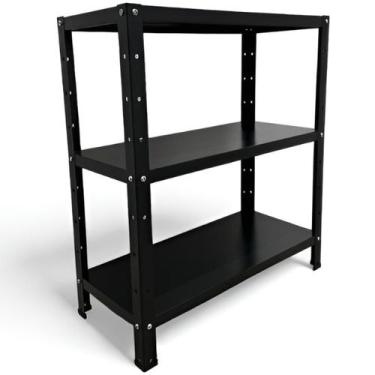 Imagem de Prateleira Estante Armário Aço 3 Bandejas 60cm Romero, Preto