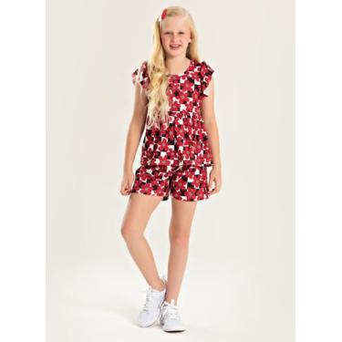 Imagem de Conjunto Verão Menina Preto Cropped com Babado e Shorts Flores - Molek
