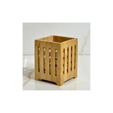 Imagem de Porta Talher/Escorredor De Talher De Bambu Quadrado 14x10cm