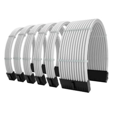 Imagem de KIT 6 CABO SLEEVED BRANCO EXTENSOR FONTE 1x ATX (24 PINOS) + 2x CPU (4+4 PINOS) + 3x GPU (6+2 PINOS)