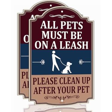 Imagem de All Pets Must Be On A Leash Please Clean Up After Your Pet Signs No Dog Poop Pee 30.5 cm x 45.7 cm Metal Ferrugem Alumínio Impermeável Fácil Montagem Uso Externo Pacote com 2