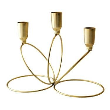 Imagem de IEUDNS Candelabro de metal com 3 braços, peça central de 8,2 x 4 x 6 polegadas, resistente para decoração de ação de Graças, acessório para suporte de velas, Dourado