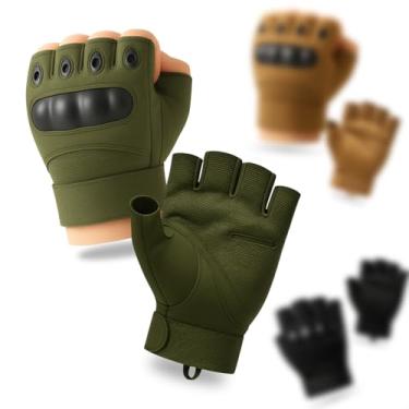 Imagem de Luva Tática Meio Dedo Militar Unissex Antiderrapante para Airsoft, Academia, Musculação, Motoqueiro, Bike, Crossfit, Ciclismo, Treino, Paintball, Segurança - Tamanho Único (Verde Militar)
