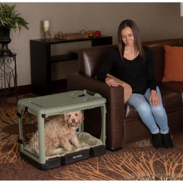 Imagem de Pet Gear "The Other Door" Caixa de aço de 4 portas para cães/gatos com porta estilo garagem, inclui cama de pelúcia + bolsa de viagem, sem necessidade de ferramentas, salgueiro