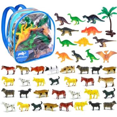 Imagem de Mochila Animal Planet. de Animais Fazendinha Dinossauro Arbustos Bichos Fazenda e Jurassicos com 42 Bichos de Plástico e Arbustos Original