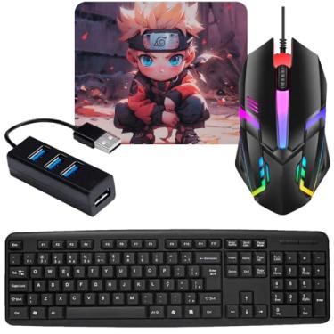 Imagem de Kit Mobilador Gamer Teclado Preto Abnt2 + Mouse Gamer Led + Pad Speed + Hub usb 4 Portas (TIPO C)