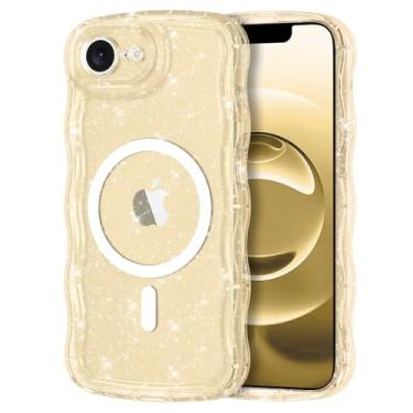 Imagem de Casehas Capa magnética para iPhone 16e para mulheres e meninas, [compatível com MagSafe] linda forma de moldura ondulada fina translúcida design fosco à prova de choque, rosa dourado transparente