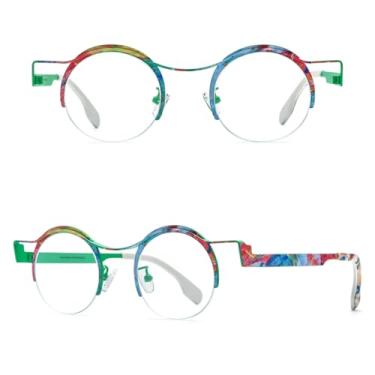 Imagem de VFDHN Armação de óculos de titânio masculina, sem aro, redonda, ultraleve (verde e colorida)