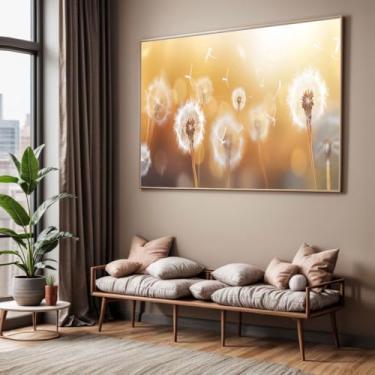 Imagem de Quadro com Moldura Sala Quarto Dente de Leão Bege Palha Decorativo Horizontal Grande Hall