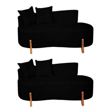 Imagem de Kit 02 Sofá Orgânico 2 Lugares C/2 Almofadas Curvo Sala Recepção Luna Boucle Preto - Montanaris Decor