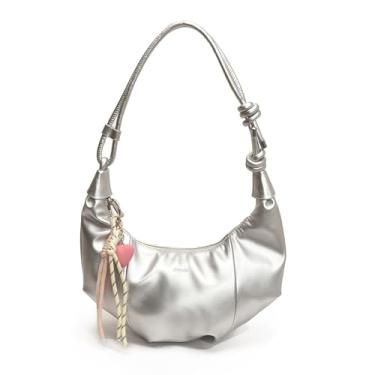 Imagem de JYG Bolsa de ombro pequena para mulheres, bolsa Hobo Crescente de Verão Y2K moderna bolsa tiracolo de couro PU com alça ajustável, Prata
