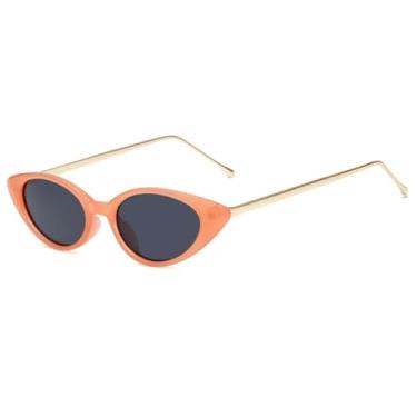 Imagem de Óculos de sol gatinho pequeno feminino, óculos de sol fashion para mulheres, óculos de grau feminino UV400 (laranja e cinza)