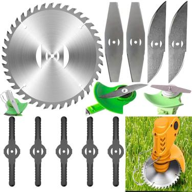 Imagem de 10 peças de lâminas de cortador de grama de 15 cm, adequado para aparar grama sem fio, acessórios operados por bateria, cabeça de cortador de escova, lâmina de aço para cortar ervas daninhas, arbustos