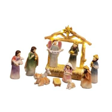 Imagem de IEUDNS Presépios de Natal com luzes LED, estátua iluminada da Sagrada Família, presente de resina, decoração religiosa para prateleira de festivais, Múltiplos